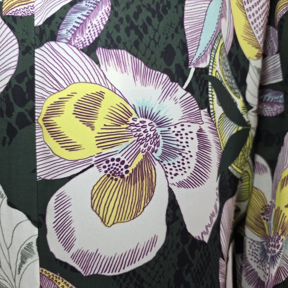 REISS Floral Midi Dress US 12 UK 16 Green Viscose Keyhole Neck Long Sleeve- EUC - Picture 9 of 16